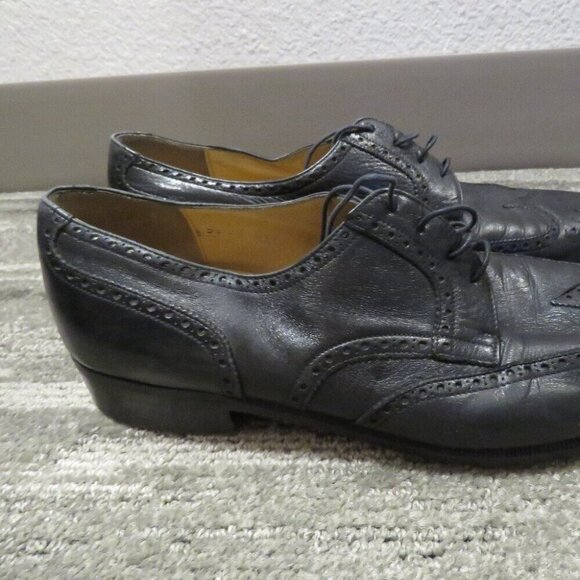 SALVATORE FERRAGAMO Black Leather Wingtip Brogue Oxford Shoes - Size US 9.5 D - Picture 9 of 16